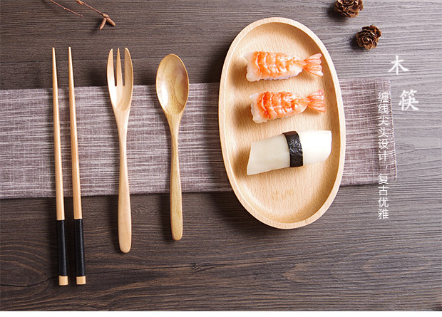 Đũa gỗ hộ gia đình retro quanh co đũa gỗ nhà bếp dao kéo xào đũa đũa sushi đũa đũa - Đồ ăn tối dĩa trắng
