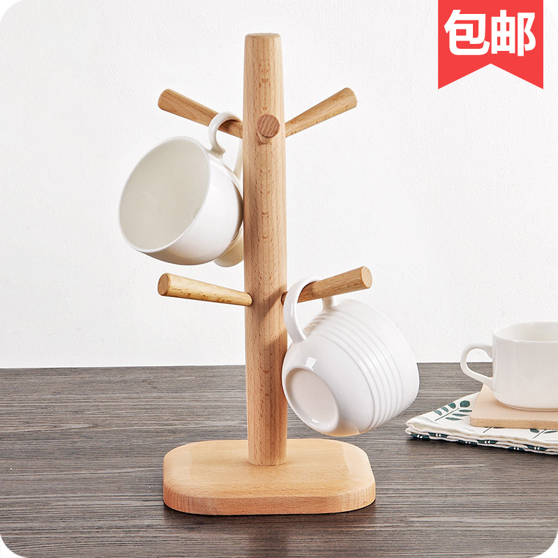 Japanese-style beech wood cup holder creative put cup rack drain rack household storage tea cup upside down hanging water cup hanging shelf shelf
