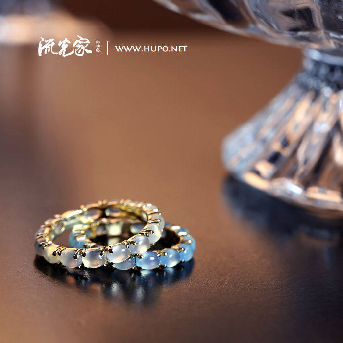 Flow home High quality natural blue jade marrow white jade marrow 18K gold ring ring made in Italy