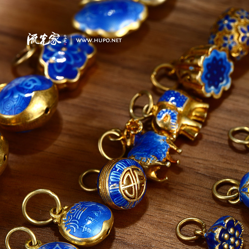 Streaming Light Home Silver Gilded Old Beijing Flower Silk Dot Blue Pendant eighteen Subhand Strings Buddha Pearl Accessories