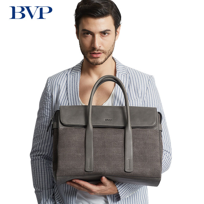 BVP Men's Bag Briefcase Men's Casual Business Genuine Leather Tote Bag Large Capacity Simple Single Shoulder Men's HandBag