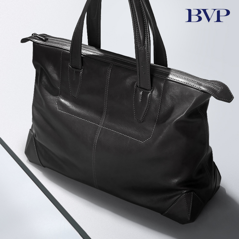 BVP tote bag men's business briefcase men's genuine leather casual leather bag shoulder bag short trip travel men's bag