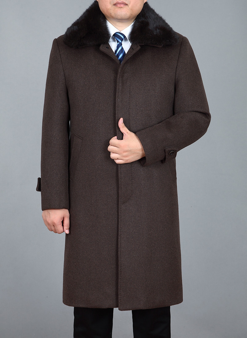 Áo len mùa đông nam trung niên cộng với nhung dày cha cashmere áo khoác nam dài đến đầu gối áo ấm nam