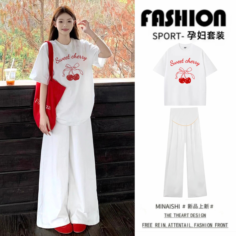 Maternity Suit, Summer Style, Belly-Covering, Pure Cotton Short-Sleeved T-Shirt, Maternity Top, Age-Reducing Outfit, Complete Set, 2026 New Maternity Suit, Summer Style, Belly-Covering, Pure Cotton Short-Sleeved T-Shirt, Maternity Top, Age-Reducing Outfit, Complete Set, 2026 New
