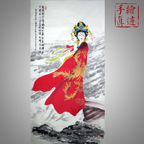 Famous hand-painted real freehand ink painting beauty figure figure painting four-foot vertical version of the ancient lady figure twelve nobile