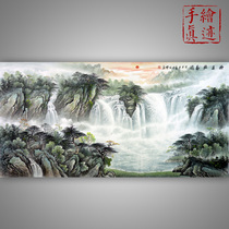 Famous hand-painted authentic cornucopia landscape Chinese painting Waterfall Feng Shui painting Eight feet long history Living room decoration painting