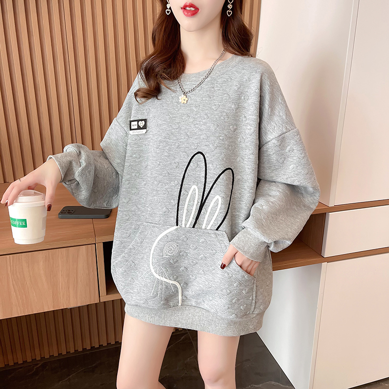 Maternity Belly-Covering Sweatshirt for Women, Spring Cartoon Age-Reducing Niche Design, Fashionable Top, Loose and Versatile Long-Sleeved Jacket