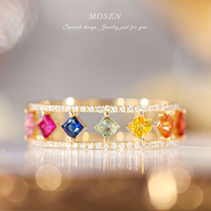 End Mori Mosen Jewelry Star River Ring 18K Gold Inlay Colorful Sapphire Diamond Women Rainbow Series Custom
