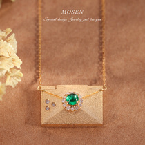 Stomon Mosen jewelry envelope pendant 18K gold inlaid emerald necklace female choker jewelry custom