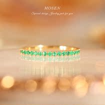 Mosen Mosen jewelry emerald ring 18K gold inlaid emerald ring female ring niche jewelry customization