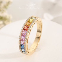 Stomen Mosen jewelry neon ring 18K gold inlaid color sapphire female rainbow series light Luxury customization