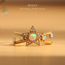 Mosen Mosen jewelry Star ring 18K gold inlaid Opal Gem Diamond light luxury niche hand decoration