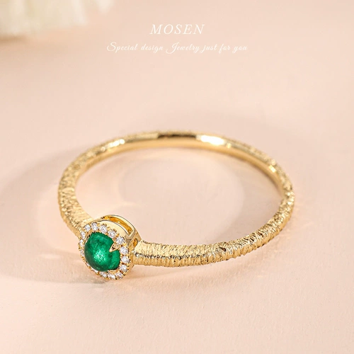 末森 Ювелирное украшение, зеленое кольцо, ретро инкрустация камня изумруд, золото 750 пробы, с драгоценным камнем, легкий роскошный стиль, делается под заказ