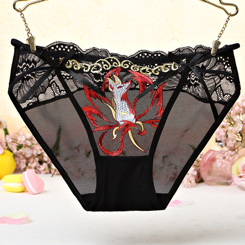 Nine-tailed fox sexy underwear women's ultra-thin transparent lace low waist seamless Japanese girl size = fat MM briefs