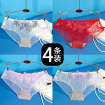 Large size underwear women sexy temptation mesh embroidery low waist no trace breathable simple fashion thin girl breifs