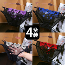 Underpants ladies summer thin seamless sexy glamorous lace mesh gauze breathable transparent girly embroidery fashion low waist