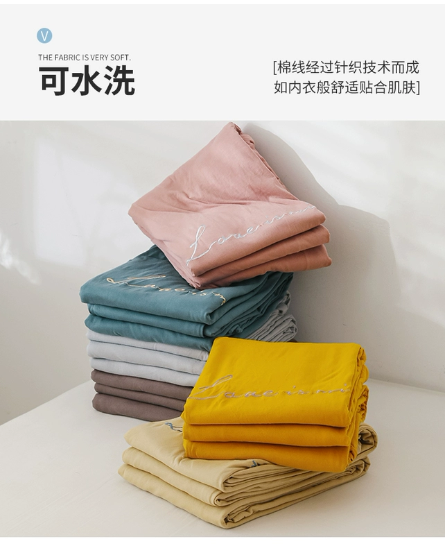 Tianzhu cotton bốn mảnh cotton nguyên chất cotton đơn giản phong cách dệt kim cotton màu rắn ngủ đôi chăn chăn ga gối - Bộ đồ giường bốn mảnh