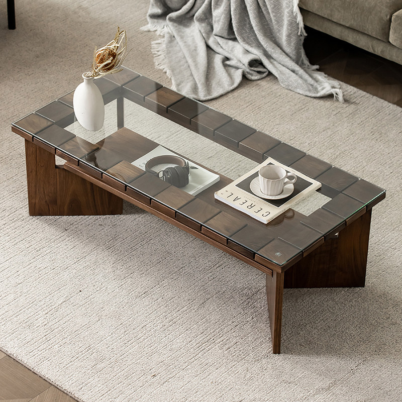 North American black walnut rectangular double glass coffee table Nordic minimalist Japanese living room small tea table sofa side table