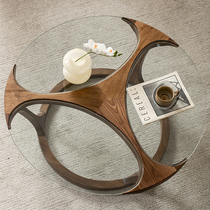 North American black walnut glass special-shaped coffee table Nordic Japanese minimalist living room all solid wood round tea table sofa side table