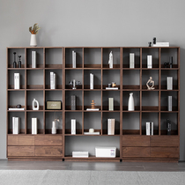 North American black walnut full wall bookcase study log floor locker living room partition solid wood combination display cabinet