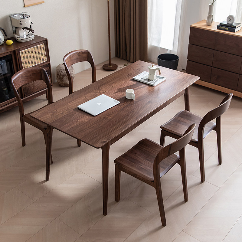 North American black walnut dining table and chair combination Nordic restaurant log modern minimalist rectangular net red bracket dining table