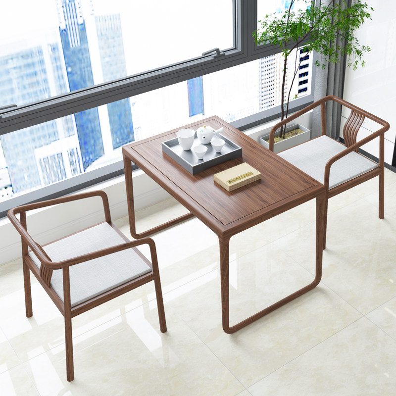 New Chinese style North American black walnut tea table and chair combination small apartment balcony leisure table desktop computer desk desk - Taobao