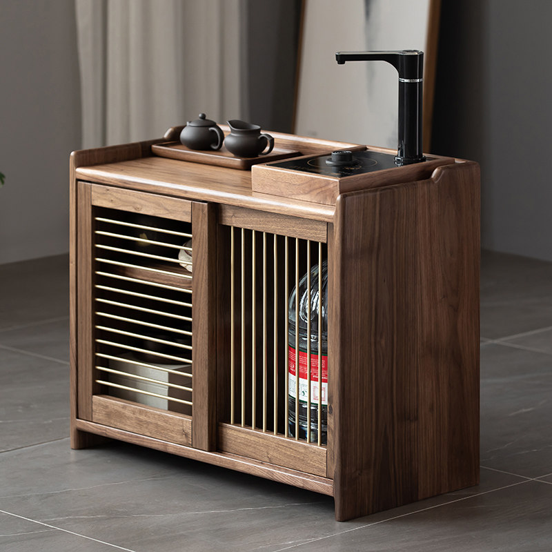 North American black walnut tea cabinet Nordic sliding door log modern square mortise and tenon storage furniture tea table side table