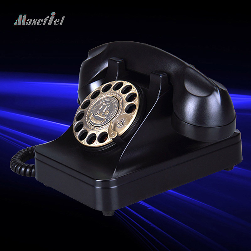 Antique European-Style Retro Rotary Dial Old-Fashioned Button Caller Id Nostalgic Decorative Card-Insertable Landline Telephone
