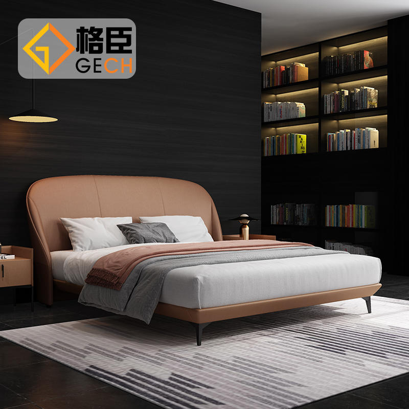 Italian minimalist leather bed ins light luxury nappa leather bed 1 8 meters new modern minimalist master bedroom double bed