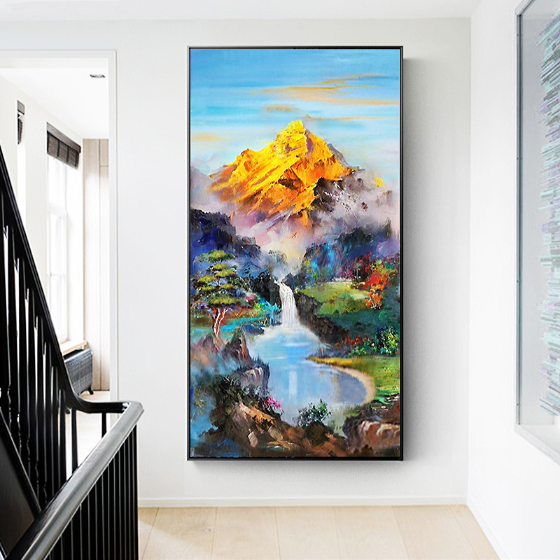 Xuan Guan Feng Shui Painting Decoration Painting Pure Hand-painted Oil Painting Landscape Modern Simplicity New Chinese Style Aisle Wall Painting Living Room Wall Painting