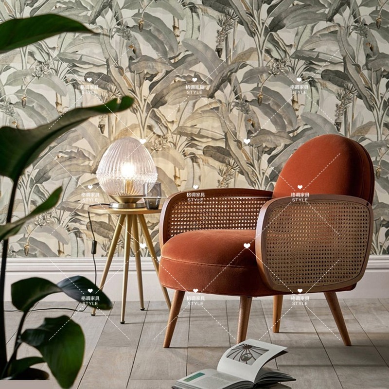 Nordic fabric balcony single sofa chair cafe study solid wood tiger chair modern minimalist rattan armchair