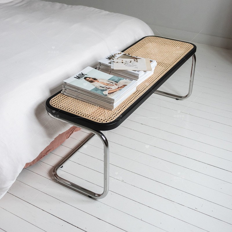 Nordic rattan shoe stool metal solid wood bench homestay bedroom bed end stool dessert shop dining room long dining chair