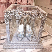 Wedding shoes womens 2021 new wedding bridal shoes dress rhinestone shallow mouth thin heel high heels crystal shoes banquet womens shoes