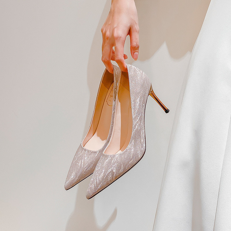 High heels woman 2022 New pointed fine heel Wedding Shoes Show and wedding dress Two wearing not tired footed bridal shoes bridesmaid shoes