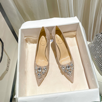 High heels womens 2021 new thin-heeled pointed crystal bridesmaid French wedding shoes Xiuhe wedding dress two-wear bridal shoes