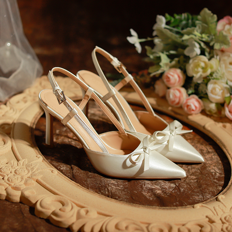 French Satin Bow Bridal White Designer Niche Wedding Dress High-Heeled Wedding Shoes Hollow Toe Sandals for Women French Satin Bow Bridal White Designer Niche Wedding Dress High-Heeled Wedding Shoes Hollow Toe Sandals for Women