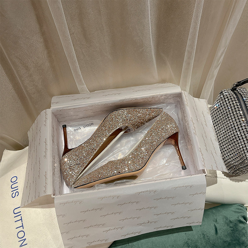 Wedding Shoes Women 2022 New Bridal Shoes Show and Wedding Dress Two Wear Without Tired Feet Crystal Shoe Bridesmaid Fine Heel High Heels