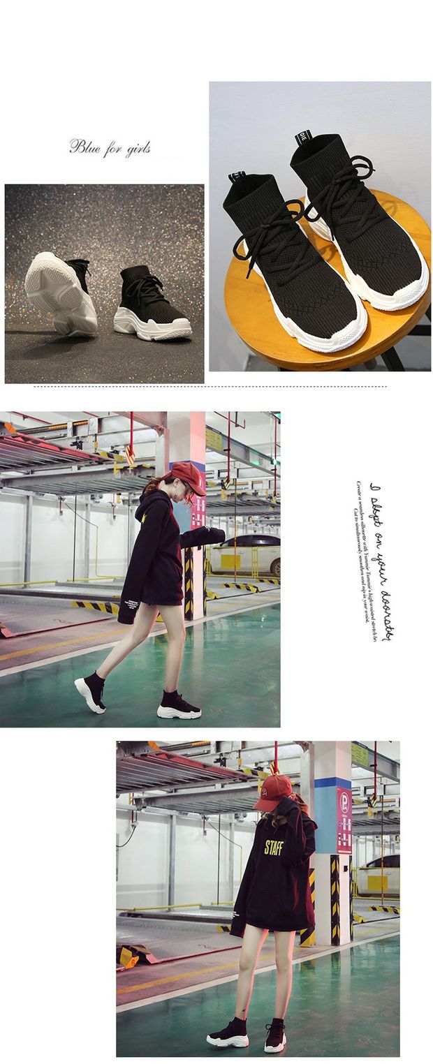 Giày vớ nữ phiên bản Hàn Quốc của ulzzang hoang dã 2018 mùa thu tăng đế dày thể thao giản dị hip hop giày cao triều giày chelsea boot