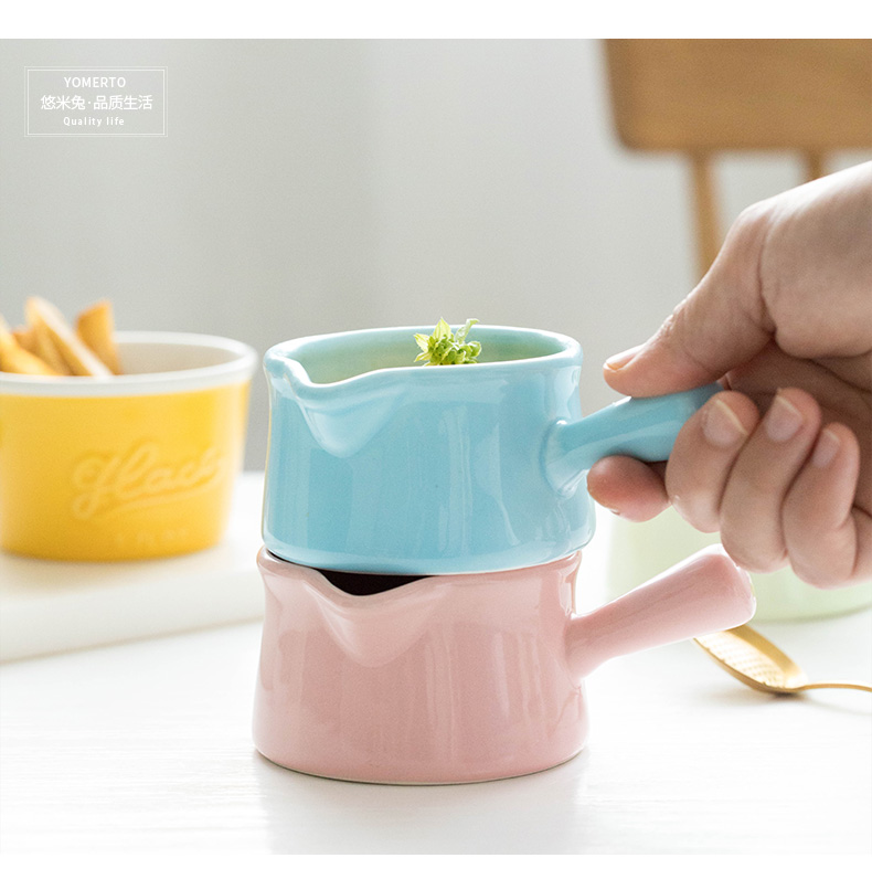 Yomerto ceramic express with handle milk pot of mini bowl of coffee milk cup creative home baking bake bowl