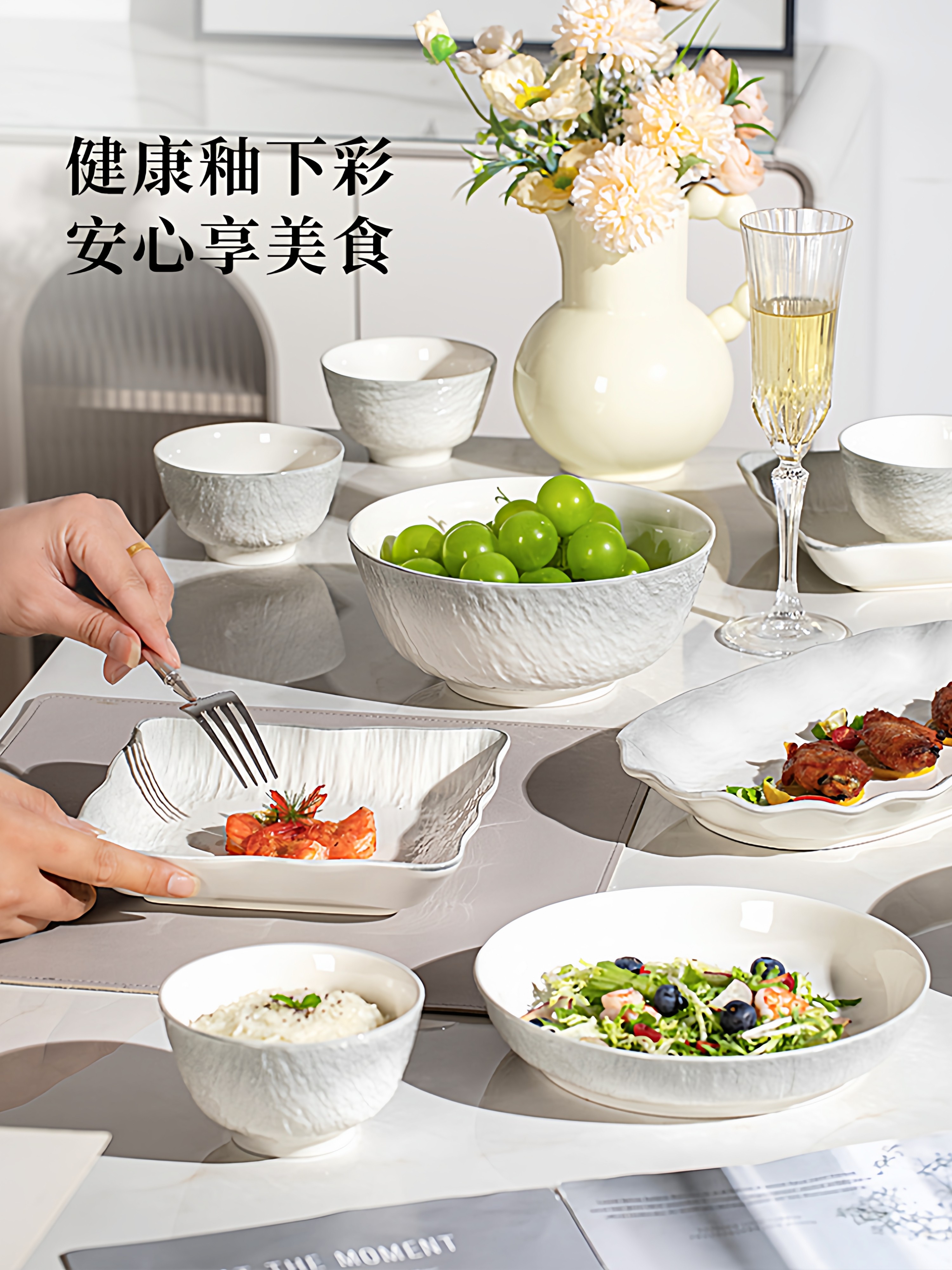 Underglaze Color Tableware Set 2026 New High-Value Bowl and Chopsticks Set Ceramic Bowl and Plate Set for Home Use Housewarming