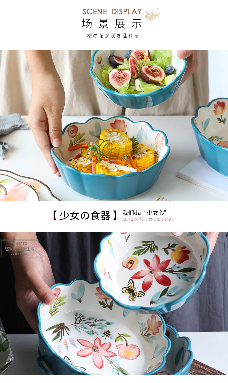 Web celebrity fruit salad bowl home students and lovely young girl heart ceramic tableware ins rainbow such use creative Japanese soup bowl