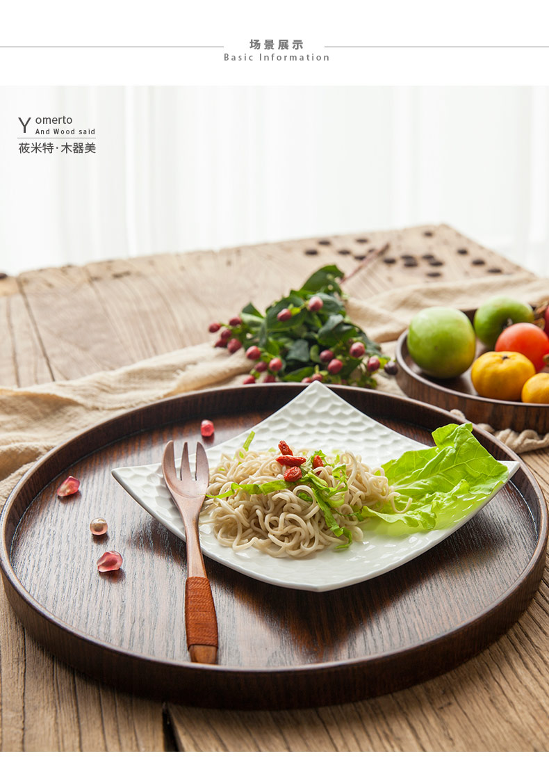 Phong cách nhật bản tấm gỗ khay gỗ rắn vòng khay trà kích thước đồ gỗ tấm tấm dinner món ăn tráng miệng món ăn bằng gỗ đĩa trái cây khay trà gỗ hương