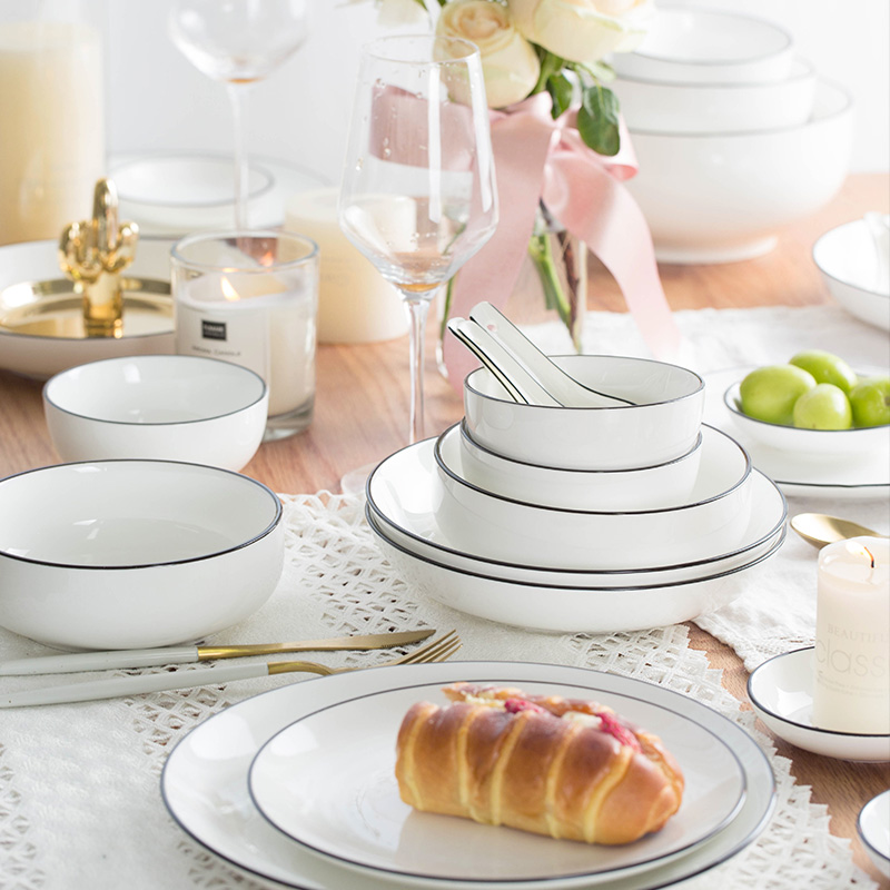 Yomerto northern dishes suit household contracted to eat big bowls of soup bowl rainbow such as bowl bowl spoon, creative ceramic plate