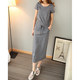 Summer new Korean style round neck waist slimming large size belly-covering bottoming short-sleeved dress women's loose casual long skirt