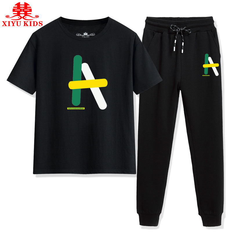 Boy short sleeve suit Summer sports new CUHK Tong Trendy Clothes Children Suit Summer Clothes Two-style Tide 15