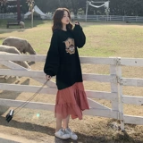 Толстовка, осеннее демисезонное платье, длинная юбка, комплект, средней длины, 20 года, в корейском стиле, крой «рыбий хвост»