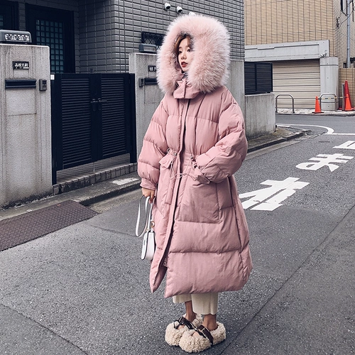 Розовый длинный зимний товар, корсет с пухом, пуховик, увеличенная толщина, средней длины, в корейском стиле