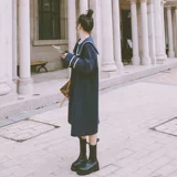 Военно-морское шерстяное пальто, длинная демисезонная ретро куртка, средней длины, в корейском стиле