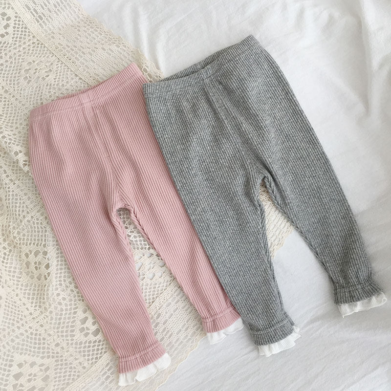 Girl's inside lap pants spring and autumn slim outside wearing baby baby lace pants Children's children Autumn and trousers pure cotton lady