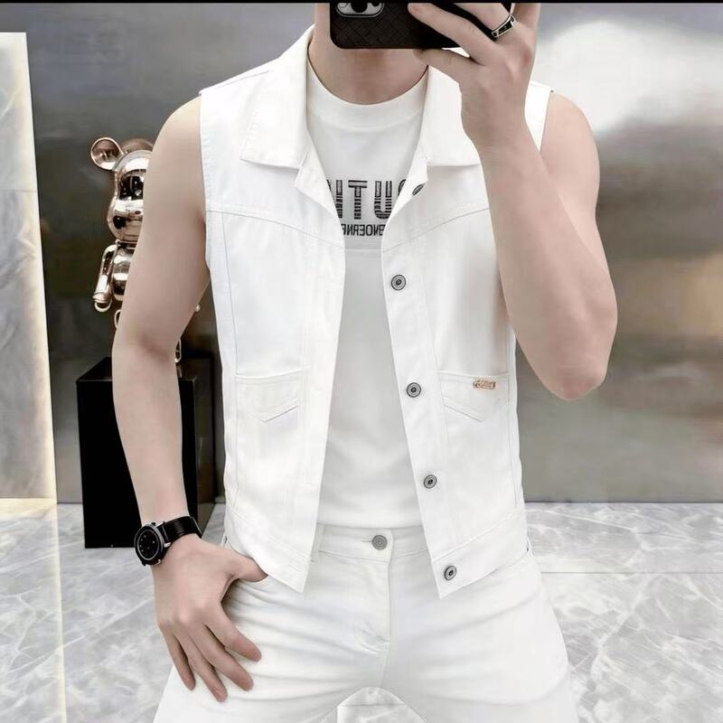 Summer Short Vest Top Embroidered White Denim Vest Short Jacket Spring and Summer Outerwear New Style 222 Trendy Summer Short Vest Top Embroidered White Denim Vest Short Jacket Spring and Summer Outerwear New Style 222 Trendy